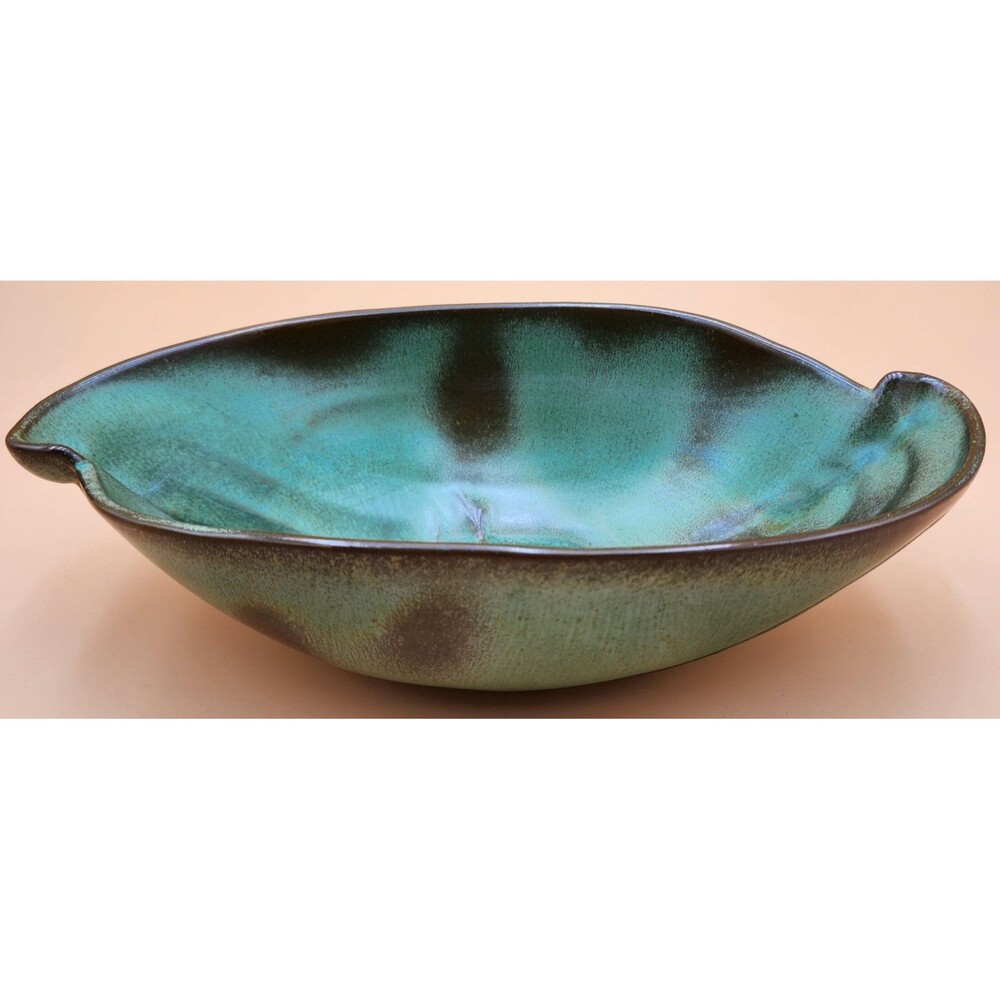 Vintage FRANKOMA Pottery Bowl #202 Prairie Brown Green Oval Serving Fruit Bowl - Picture 4 of 16